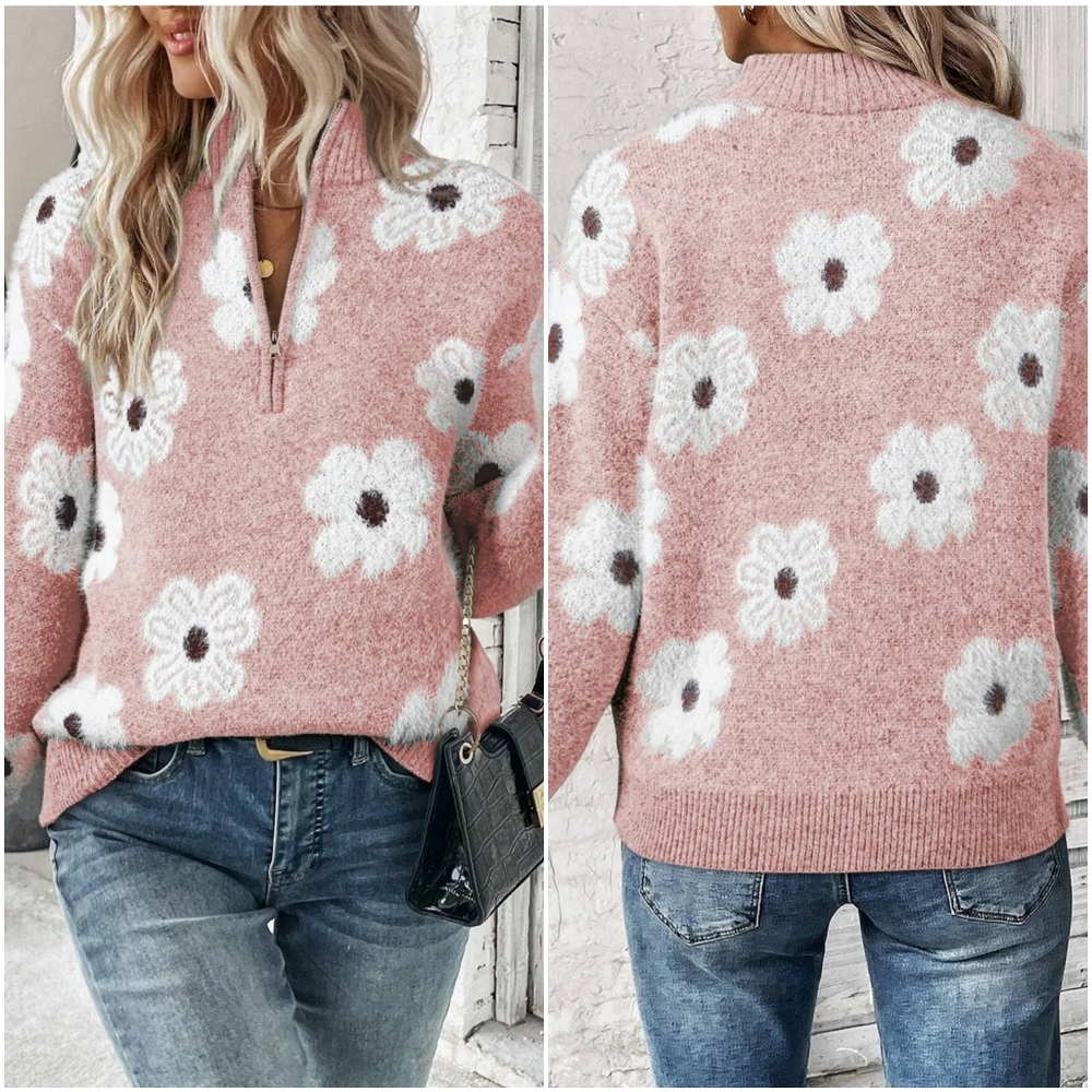 Wildflower Half Zip Pullover - Pink